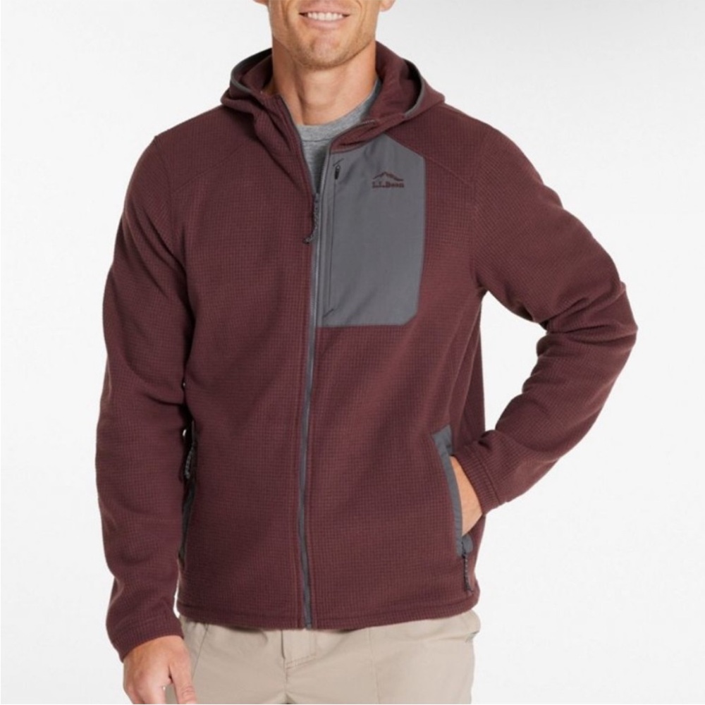 L.L.BEAN Pathfinder Performance Fleece Full-Zip Up Hoodie Burgundy Gray Mens S